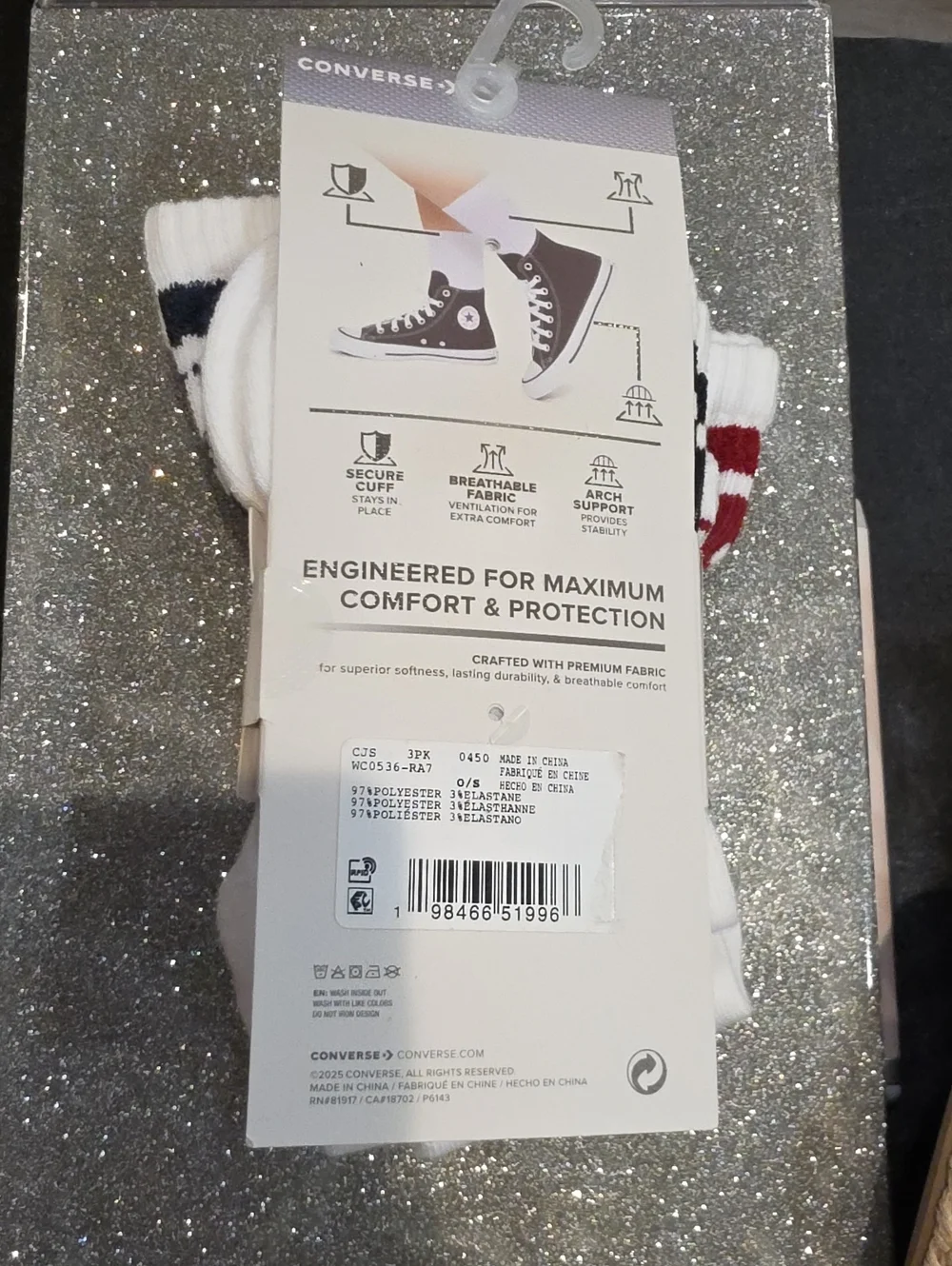 Converse 3-PK Cushioned Half Crew Chevron Star Striped Socks